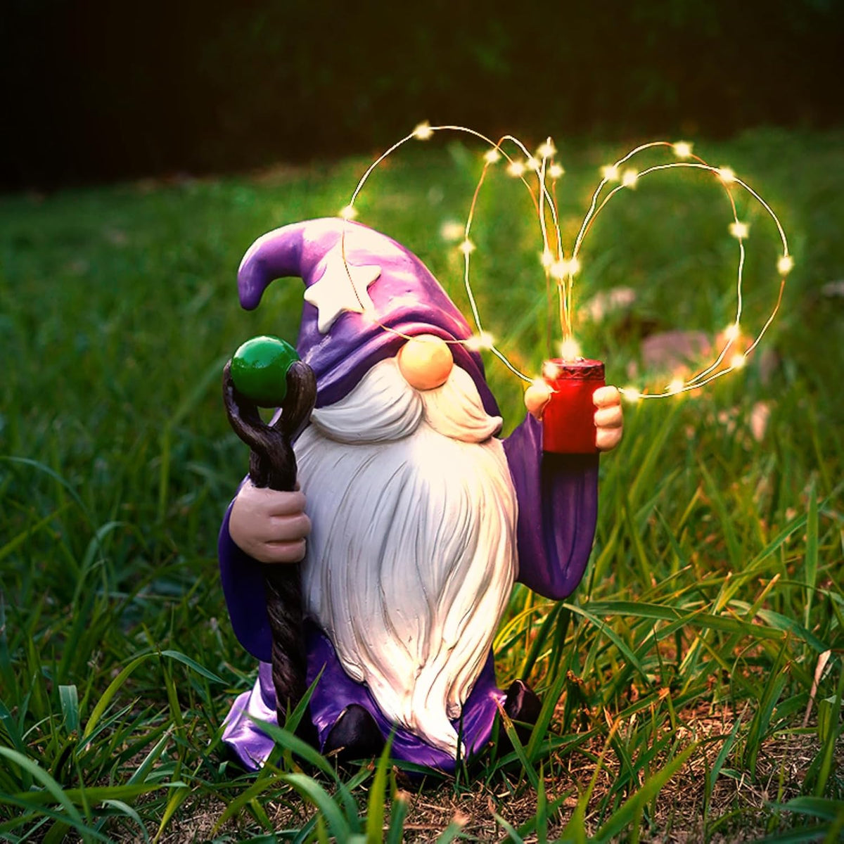 Resin Gnome Statue Outdoor Decor Waterproof Firework Solar LED Lights Gnomes Garden Sculpture