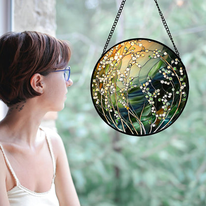 Stained Glass Suncatcher, Yellow Green Gradient Flower Sun Catcher Plants Stain Glass Window