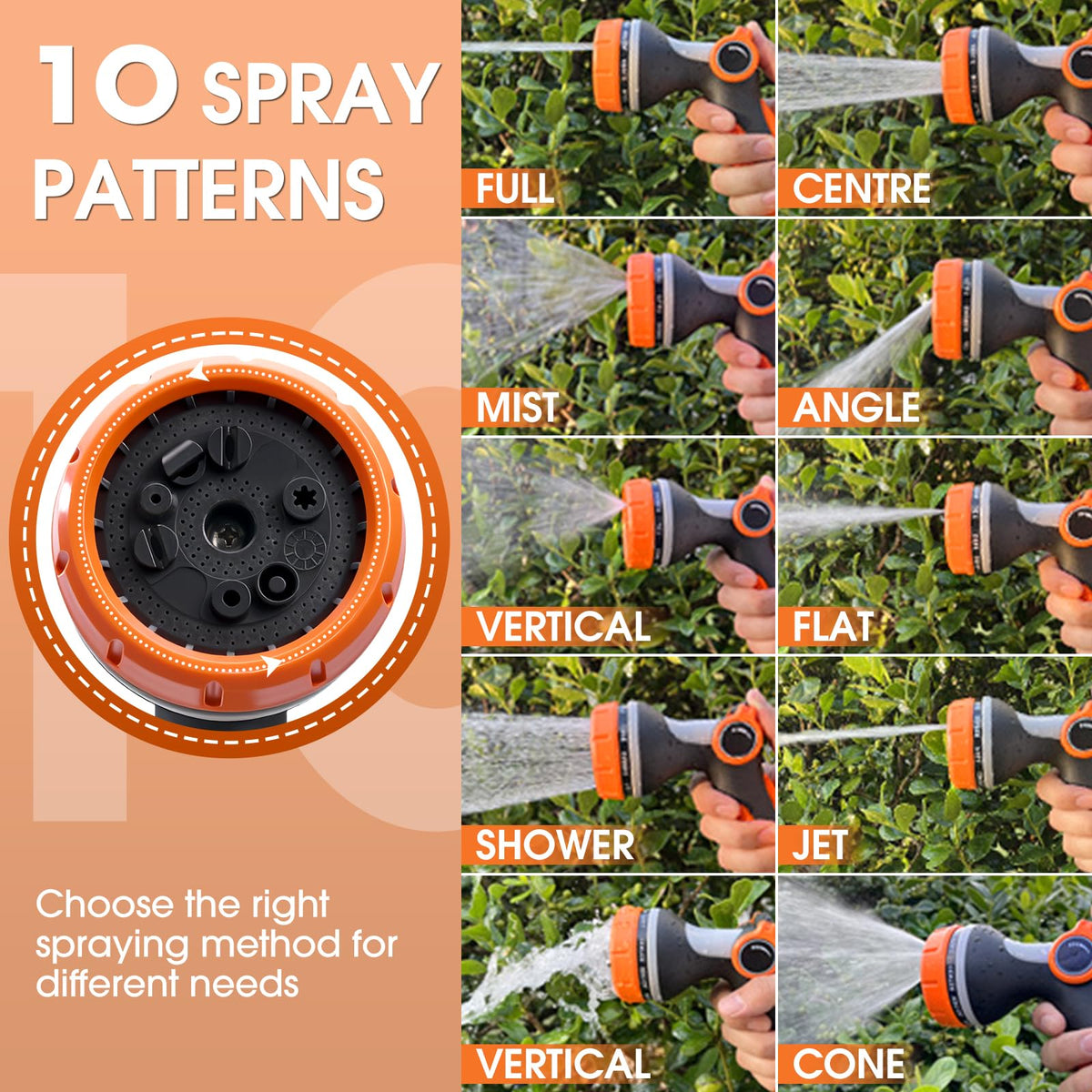 Garden Hose Nozzles,Hose Spray Nozzle with Adjustable 10 Watering Patterns