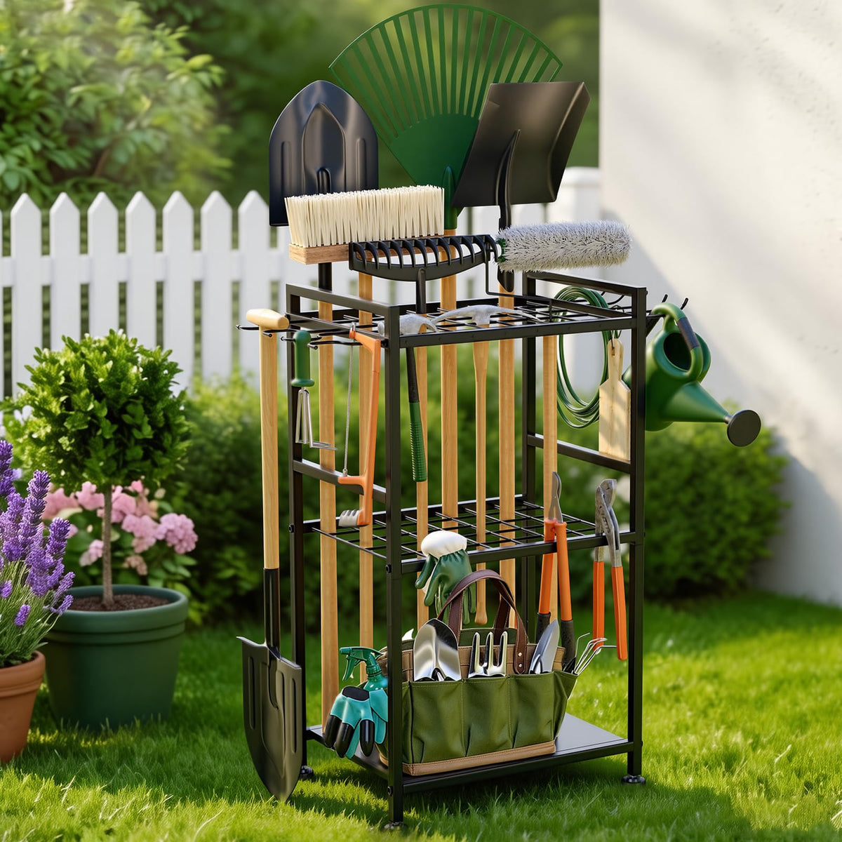 SPACECARE Garden Tool Organizer with Feet Up to 35 Long-Handled Tools Black