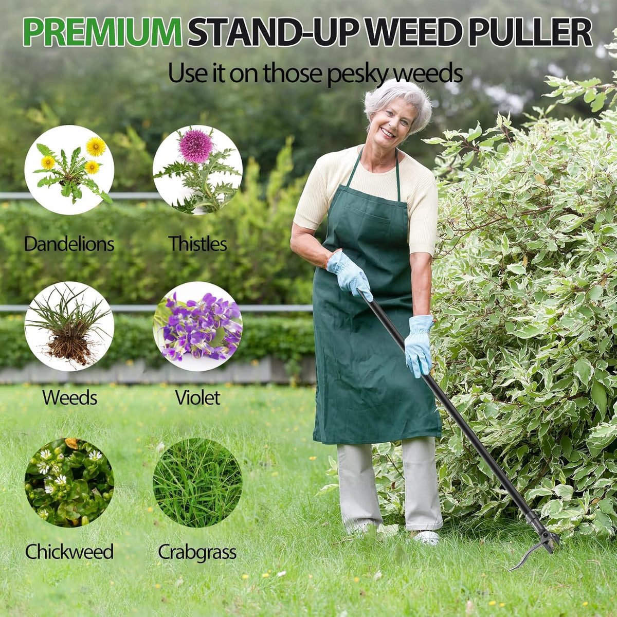 Weed Puller, Stand Up Weed Puller Tool with Steel Long Handle & 4-Claw Steel Head, 46" Adjustable
