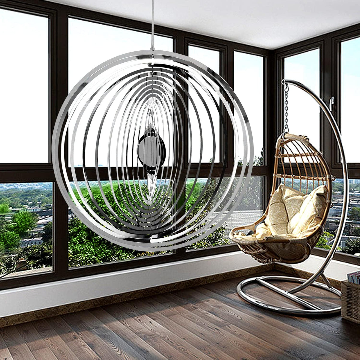 Hanging Wind Spinner Outdoor Metal Decorations, Silver Wind Spinners for Yard and Garden,3D Mirror