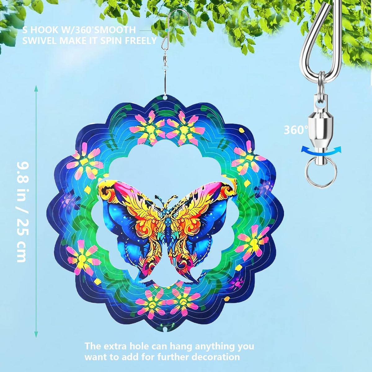 Metal Wind Spinners 3D Hanging Butterfly Wind Spinner 10Inch Metal Wind Spinners for Outdoor&Indoor