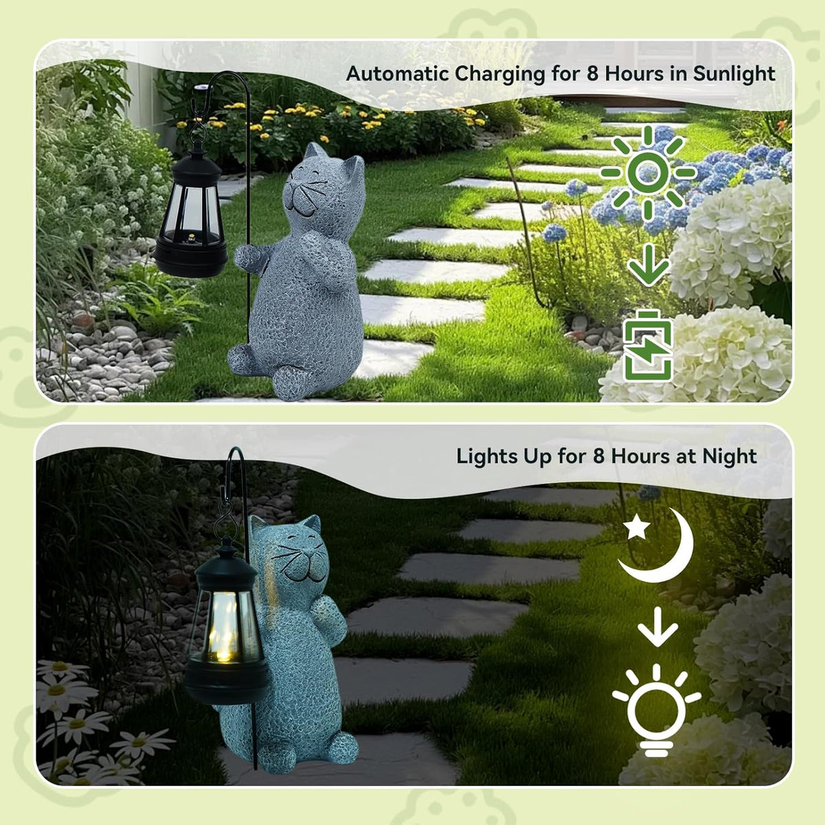 Solar Cat Garden Statues with LED Lights, Outdoor Decor for Patio Yard Balcony - Unique