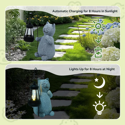 Solar Cat Garden Statues with LED Lights, Outdoor Decor for Patio Yard Balcony - Unique