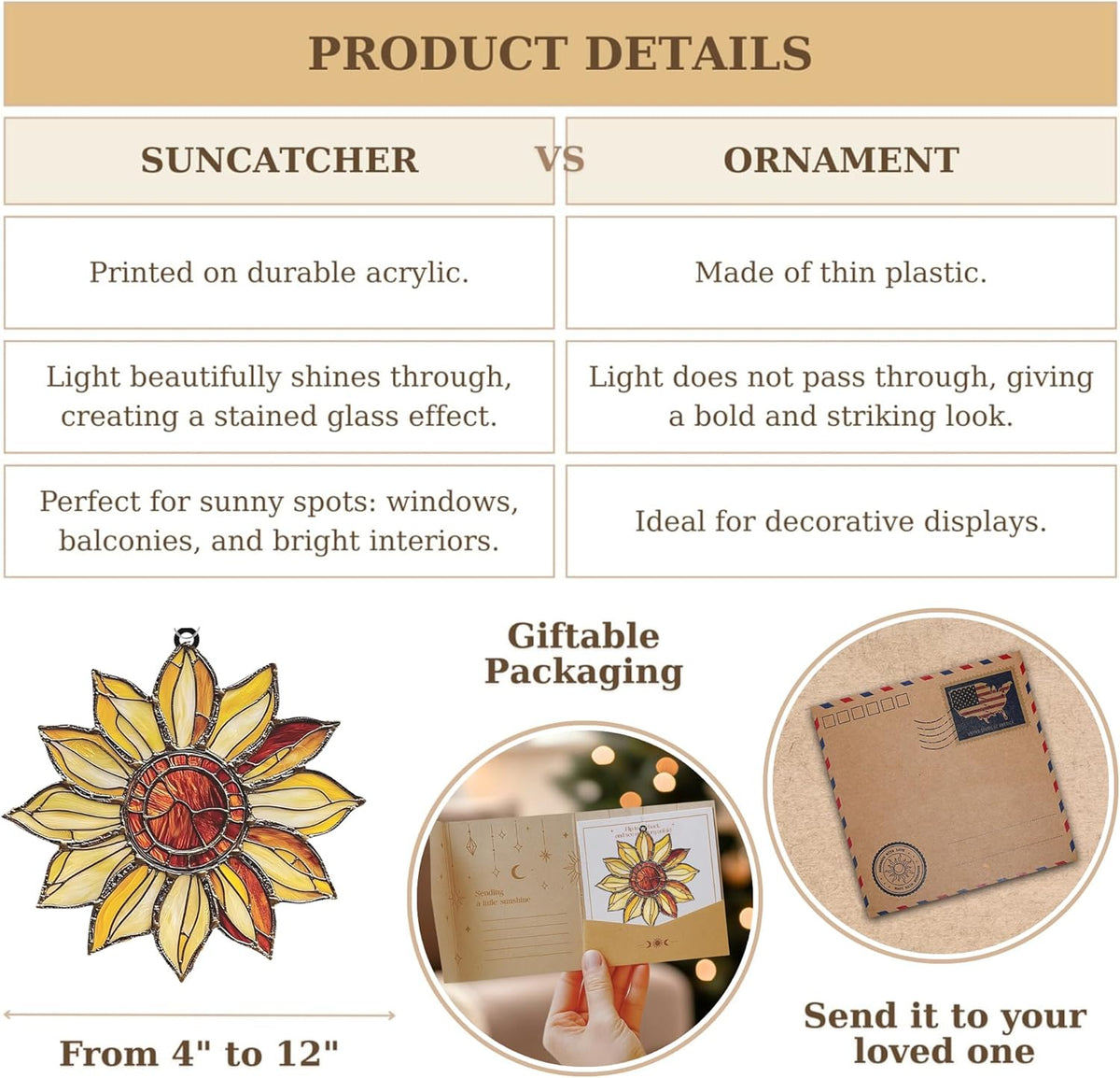 Radiant Sunflower Acrylic Suncatcher Stained Glass Effect Window Car Hanging Christmas Ornament