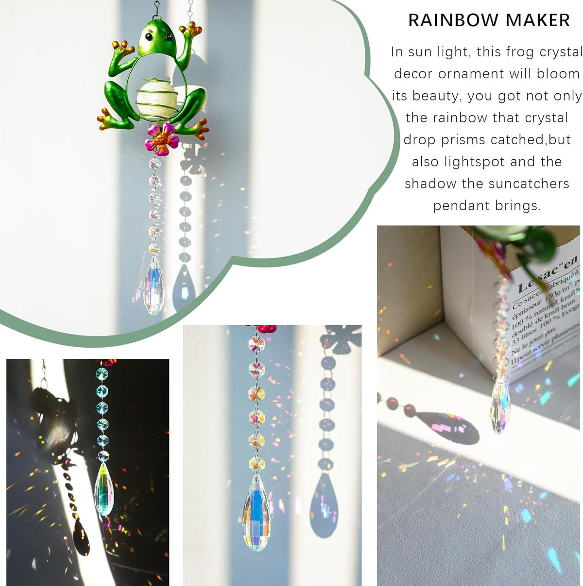 Stained Glass Metal Frog Suncatcher Crystals for Window Ornament - 17" Outdoor Fence Wall Art