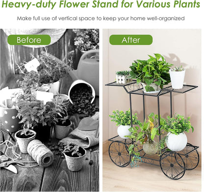 Safstar 6 Tiered Metal Plant Stand w/4 Decorative Wheels, Multilayer Flower Display Shelf for Home