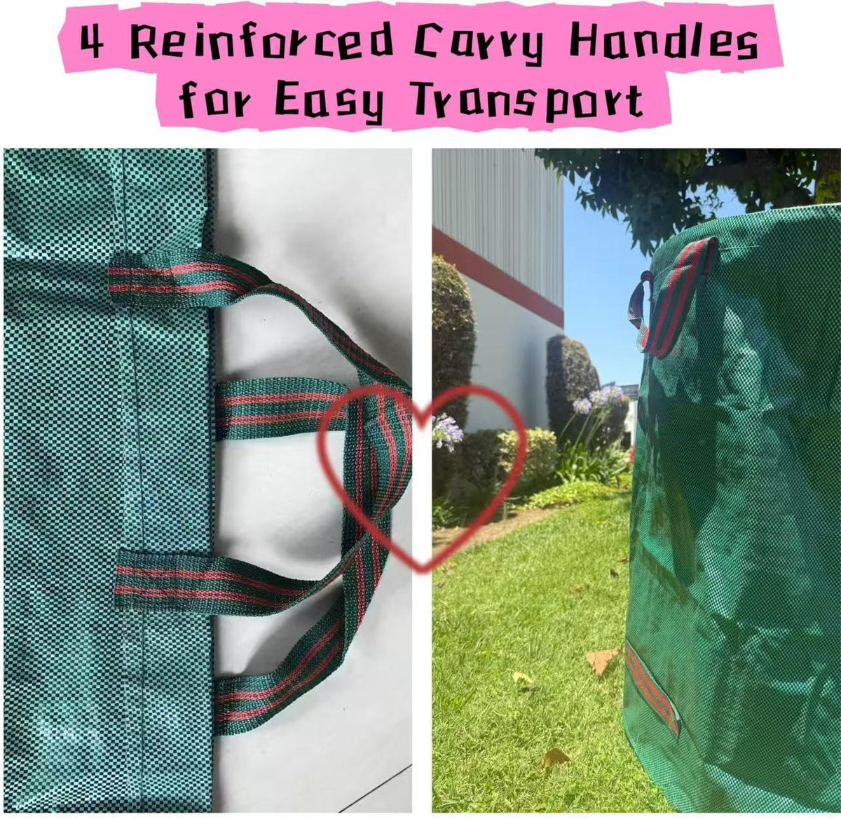 JKKGS Yard Waste Bags (3-Pack, 72 Gallons, H30 x D26 inches), Reusable, Heavy Duty Collapsible