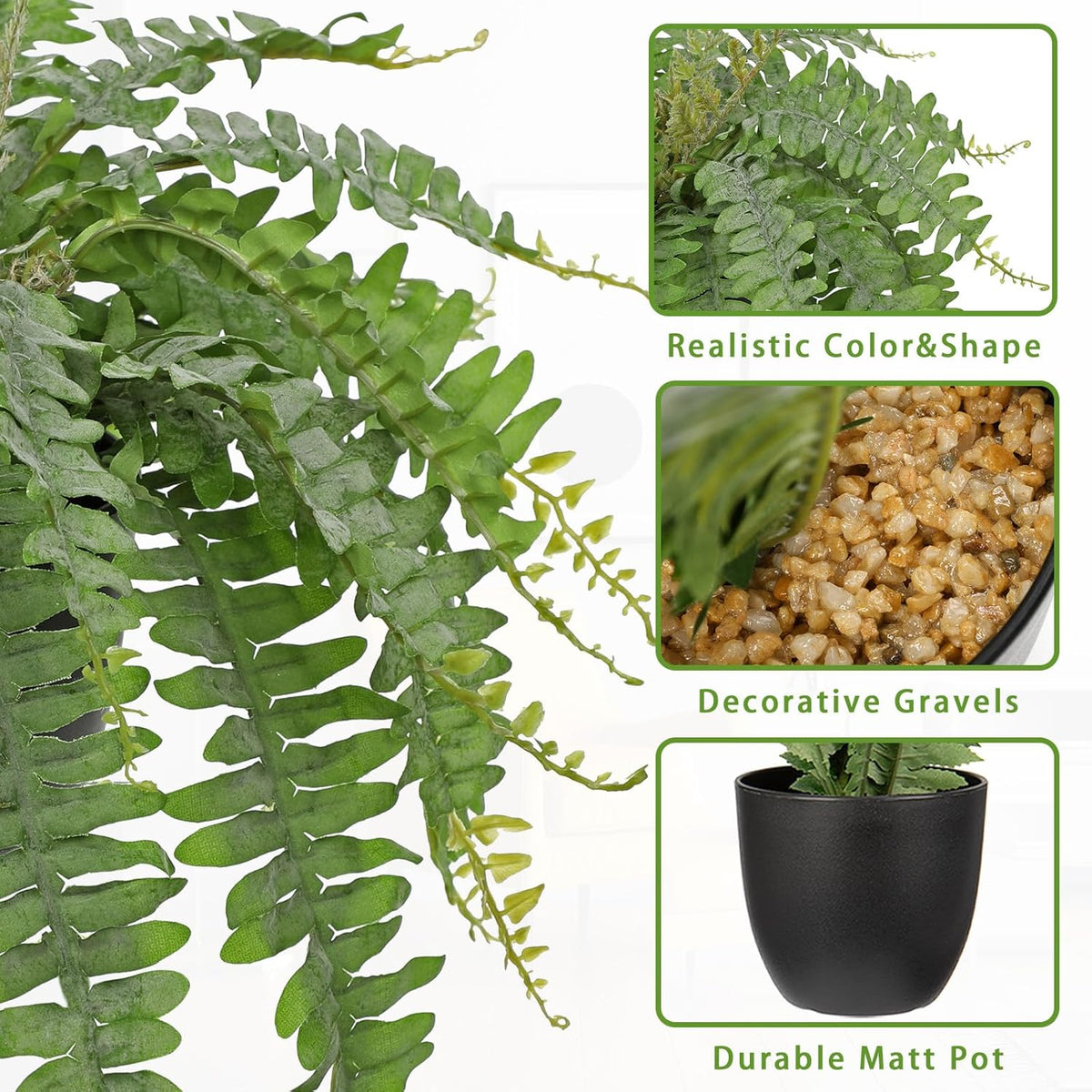 Hollyone Artificial Fern Plants in Pot 18.8" Small Artificial Boston Fern 24 Leaves for Outdoors &