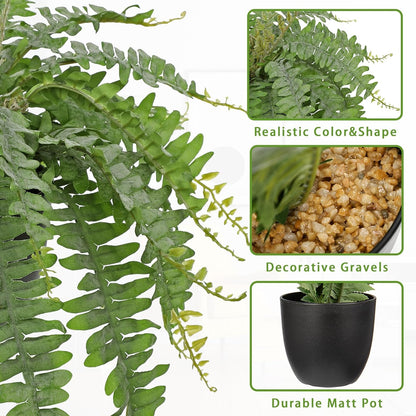 Hollyone Artificial Fern Plants in Pot 18.8" Small Artificial Boston Fern 24 Leaves for Outdoors &