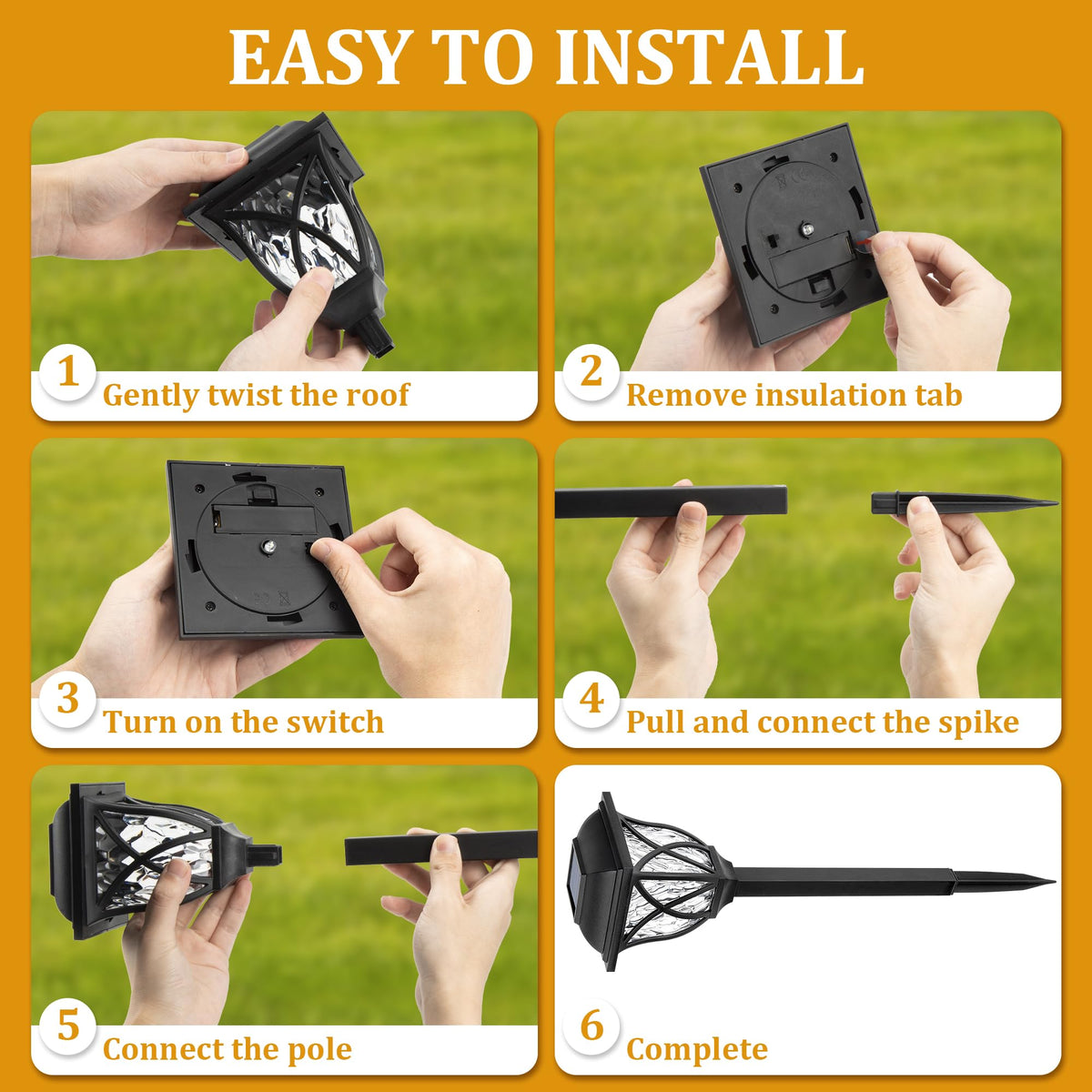 GIGALUMI 6 Pack Solar Lights Outdoor Waterproof, LED Solar Garden Lights