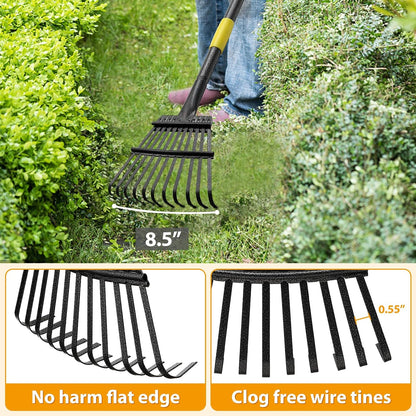 Rake, Garden Leaf Rakes for Lawns Heavy Duty, Yard Metal Rake Tools with 9" Small Narrow Rake Head