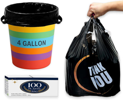 4 Gallon Small Black Trash Bags with Handles 100 Count, 11" x 21" Plastic Garbage Bags for Home