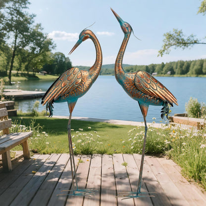 chisheen Garden Crane Statues Blue Heron Metal Yard Art Outdoor Decoration,Large Sculptures for