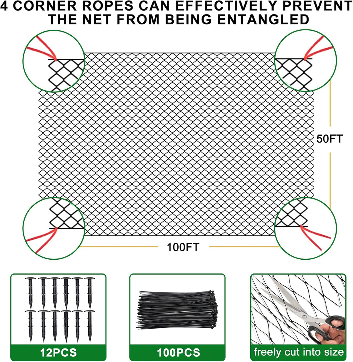 Bird Netting 50'x100' with 3/4" Mesh Hawk Net for Chicken Run,Poultry Netting Heavy Duty Nylon