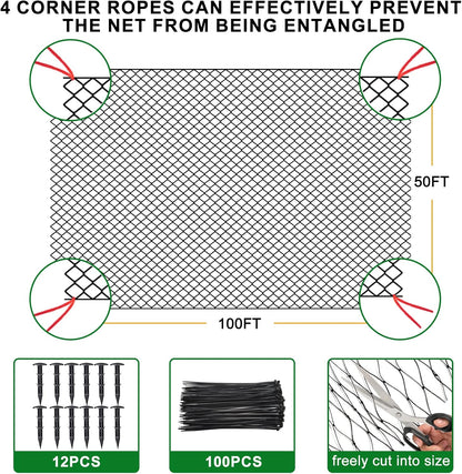 Bird Netting 50'x100' with 3/4" Mesh Hawk Net for Chicken Run,Poultry Netting Heavy Duty Nylon