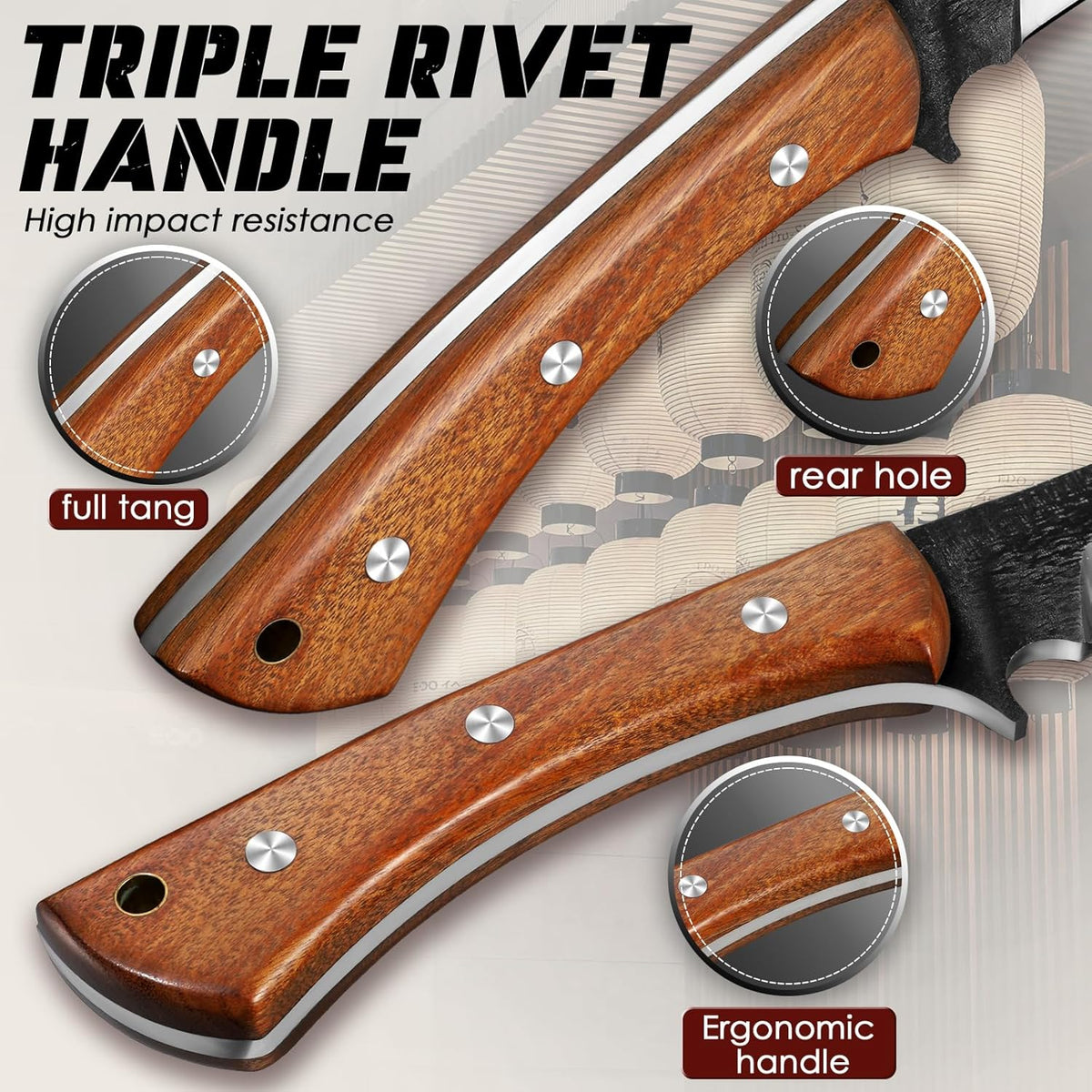 Freelander Japanese Style High Carbon Steel Machete with Red Sandalwood Ergonomic Full Tang Handle