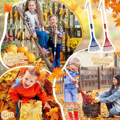Suclain 2 Pcs Kids Rake with Hardwood Handle Small Child Size Multicolor 28'' Mini Rake for Leaves