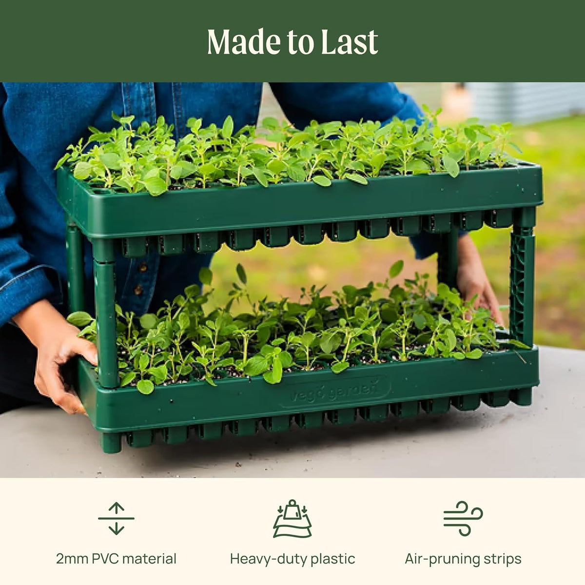 Vego garden 10" x 20" 76 Cells Seed Starter Tray Stackable Seedling Starting Germination Trays for