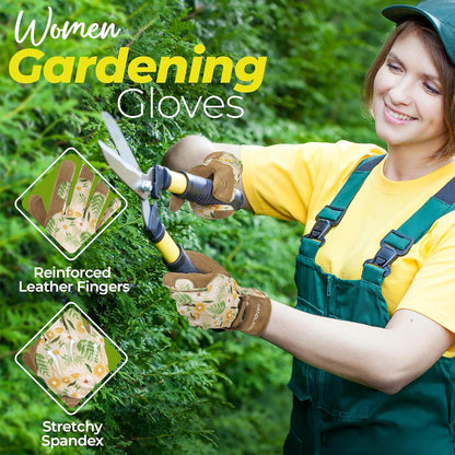 HANDLANDY Gardening Gloves for Women, Breathable Ladies Leather Garden Yard Gloves Best Gift for