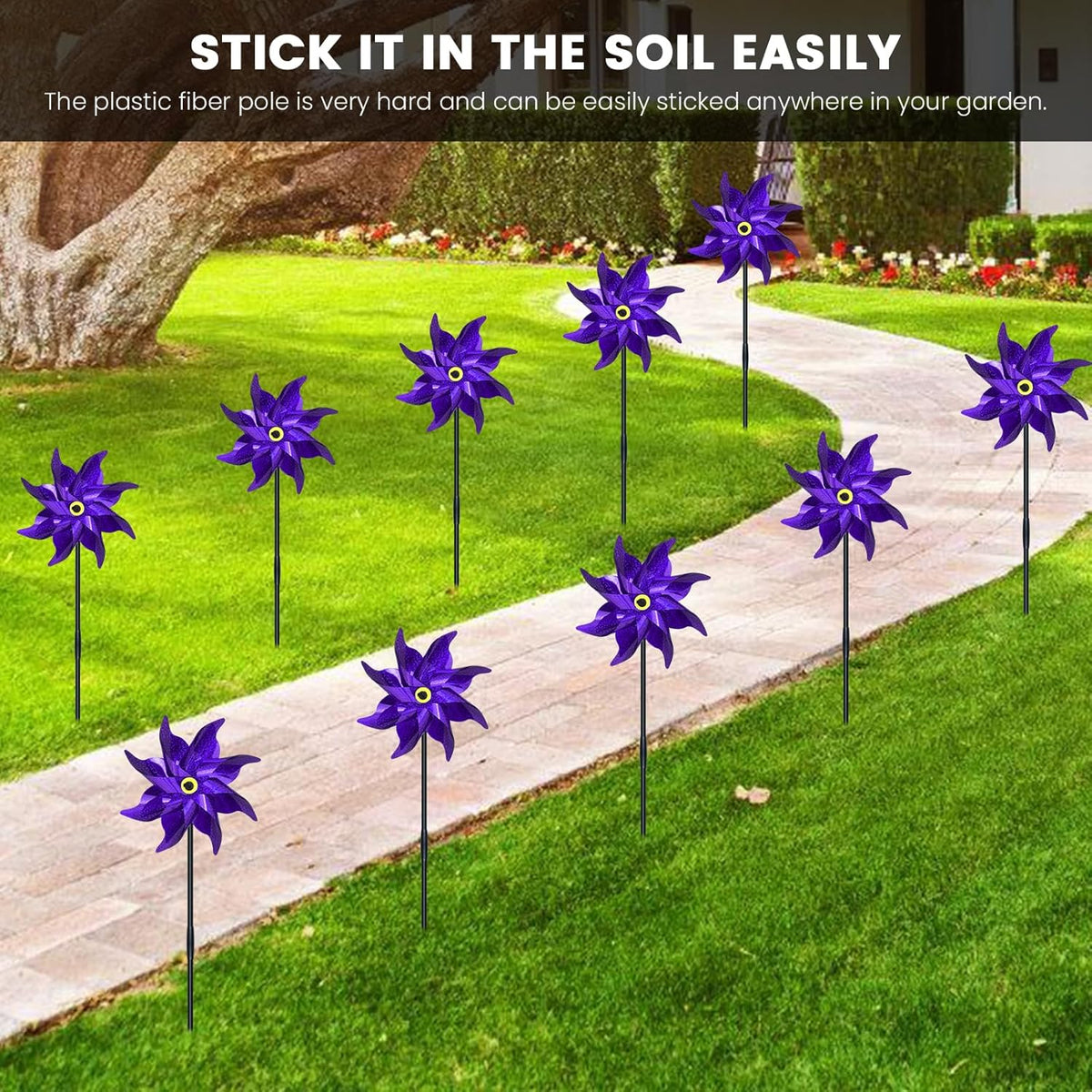 10 PCS Reflective Pinwheels for Yard and Garden Bird Devices Pre-Installed Sparkly Wind Spinner