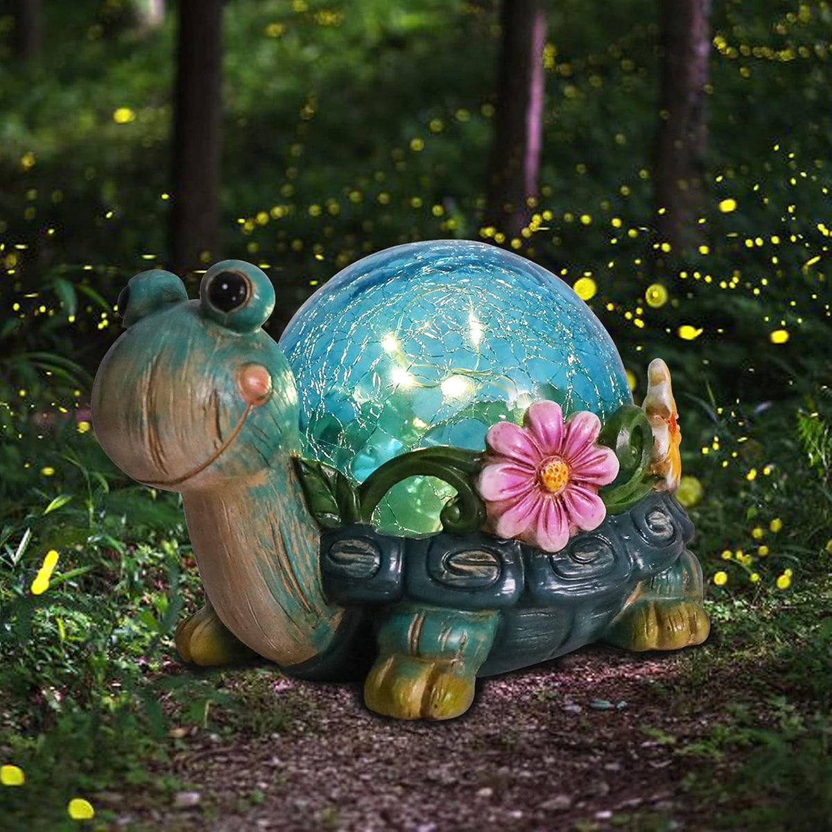 Afirst Solar Garden Statues Outdoor Figurines - Turtle Lawn Ornament with Solar Lights Cracked