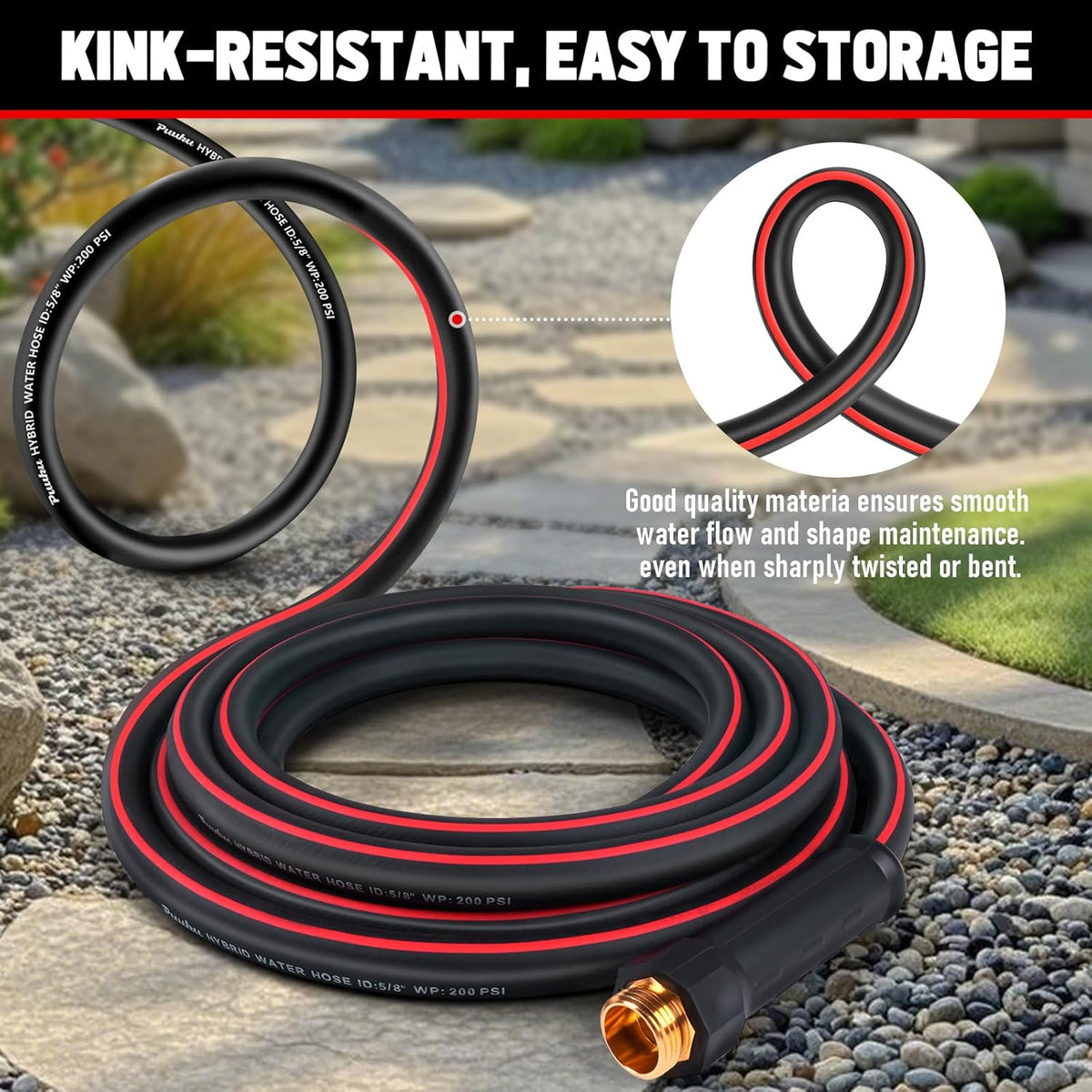 Garden Hose 75ft x 5/8", NON-EXPANDABLE Heavy Duty Premium Flexible Water Hose, No Kink, Leakproof