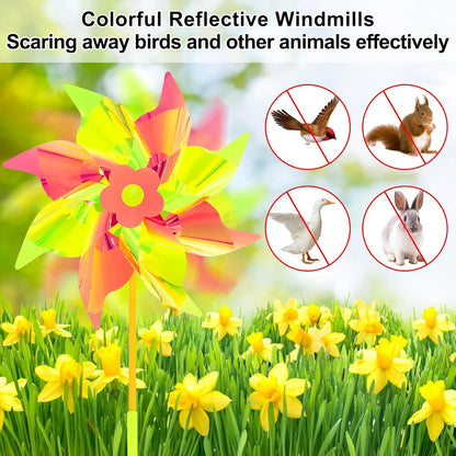 6 Pcs Reflective Pinwheels Wind Spinner for Yard and Garden, Decorative Windmill Toy Pinwheel for