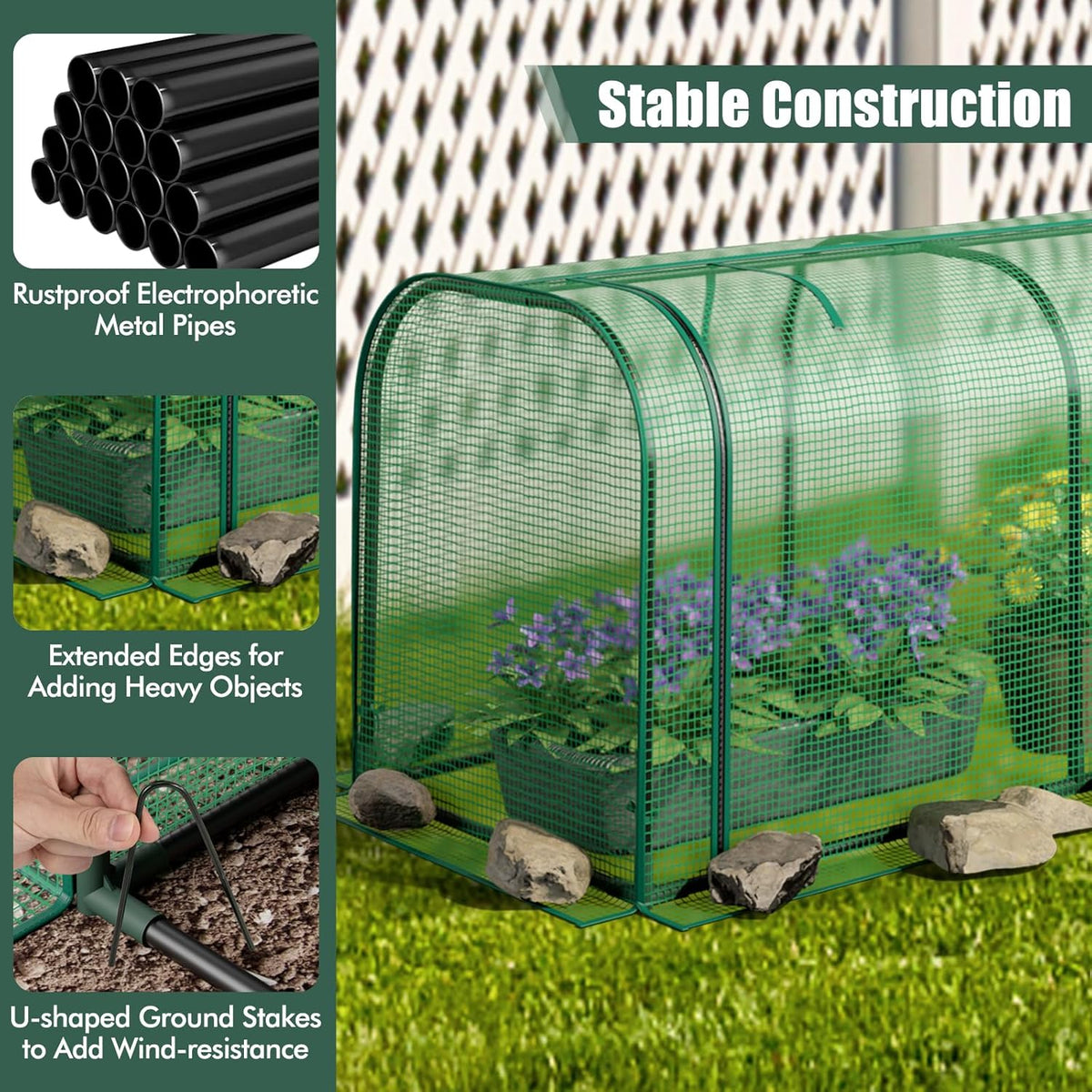 Happygrill Portable Mini Greenhouse, 47" x 22" x 24" Green House w/ Roll-up Zipper Door, Metal