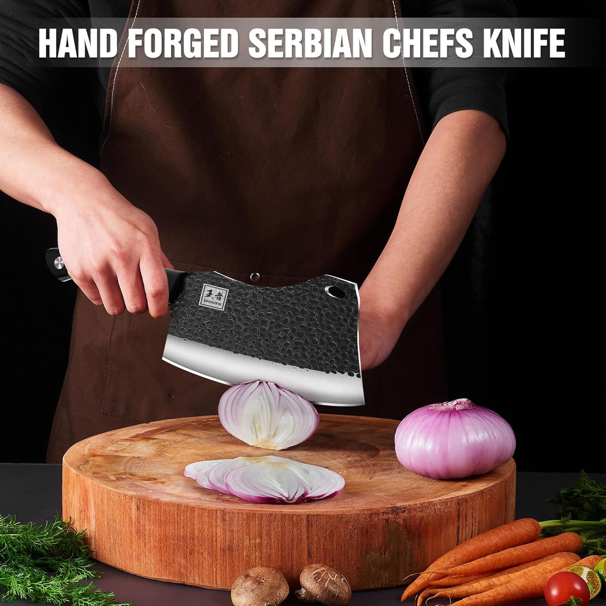 ENOKING 7.1″ Butcher Knife & Chef’s Knives – Hand Forged High Carbon Stainless Steel, Full Tang for