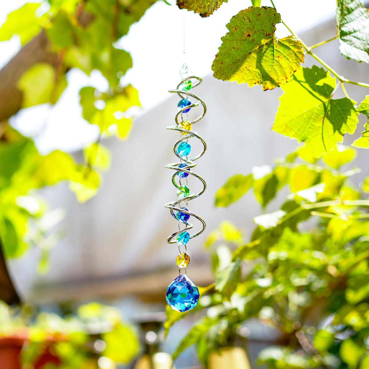 H&D HYALINE & DORA 20.5inch Gazing Ball Spiral Tail,Decorative Wind Spinner Sun Catcher,Rainbow