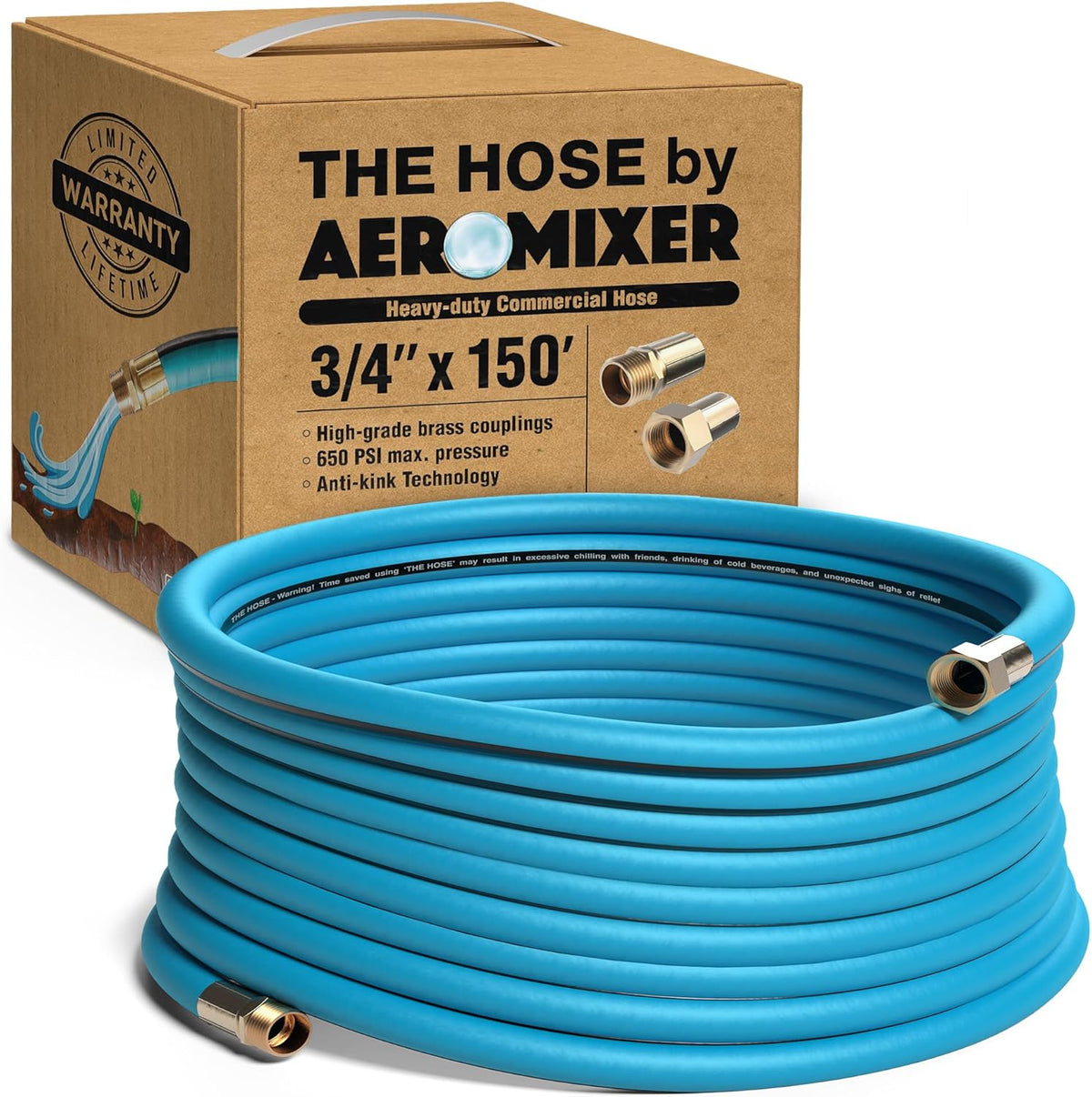 Aeromixer THE HOSE - 3/4 Inch Garden Hose 150 Ft, Kinkless Commercial Garden Hoses, Heavy Duty