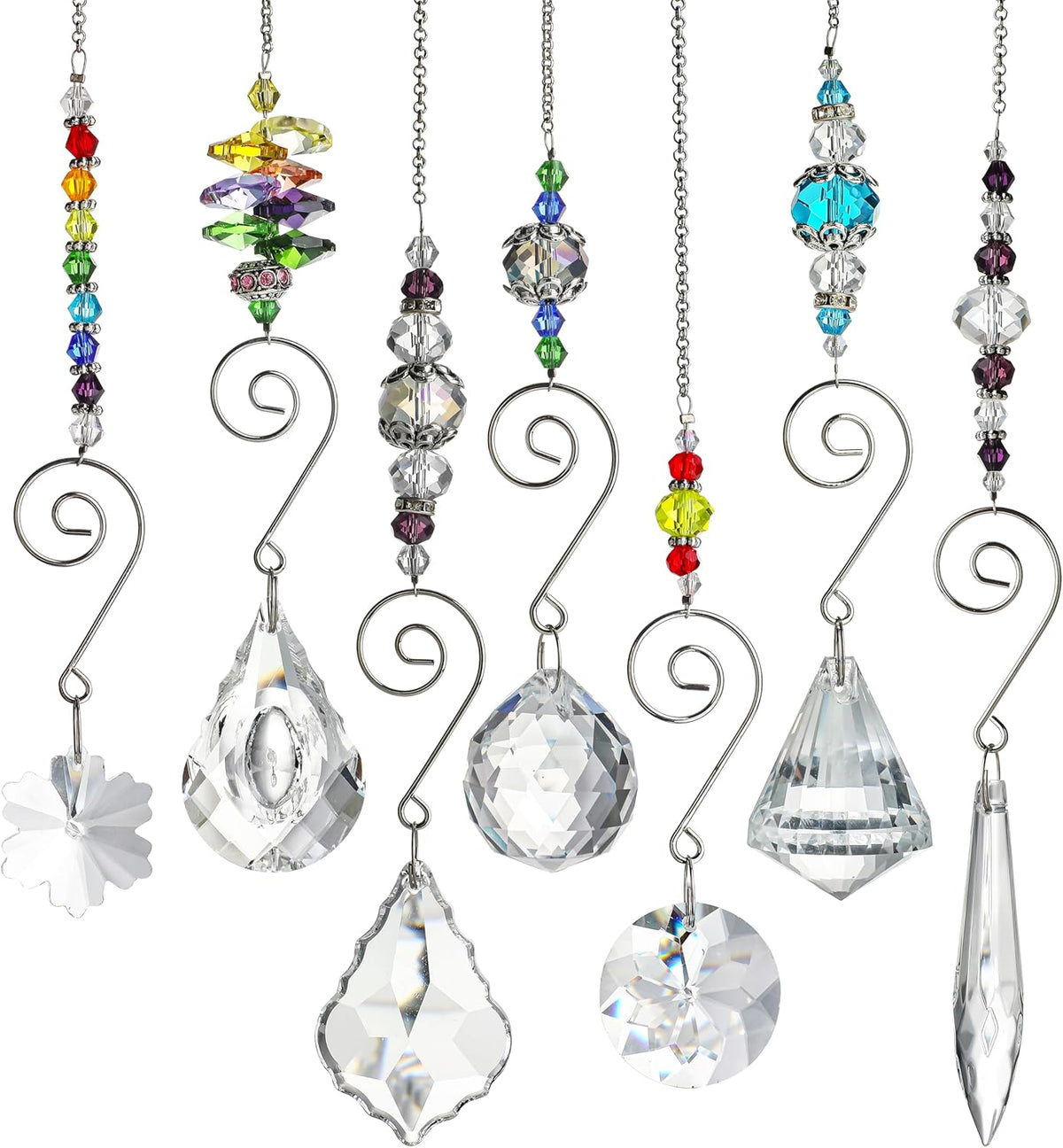H&D HYALINE & DORA Set 7 Crystal Rainbow Suncatcher Glass Bead Chain Fengshui Hanging Pendant for