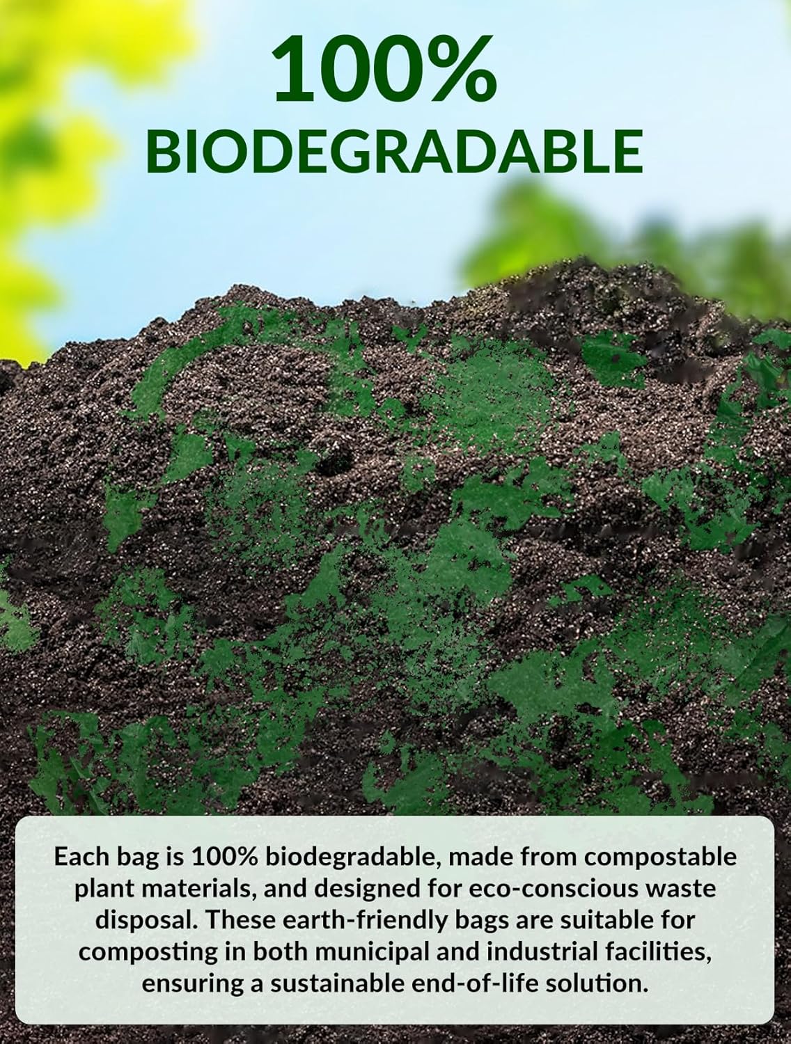 400 Count 100% Biodegradable and Compostable Trash Bags, 13-16 Gallon, 15 Microns, 24x24 Inches