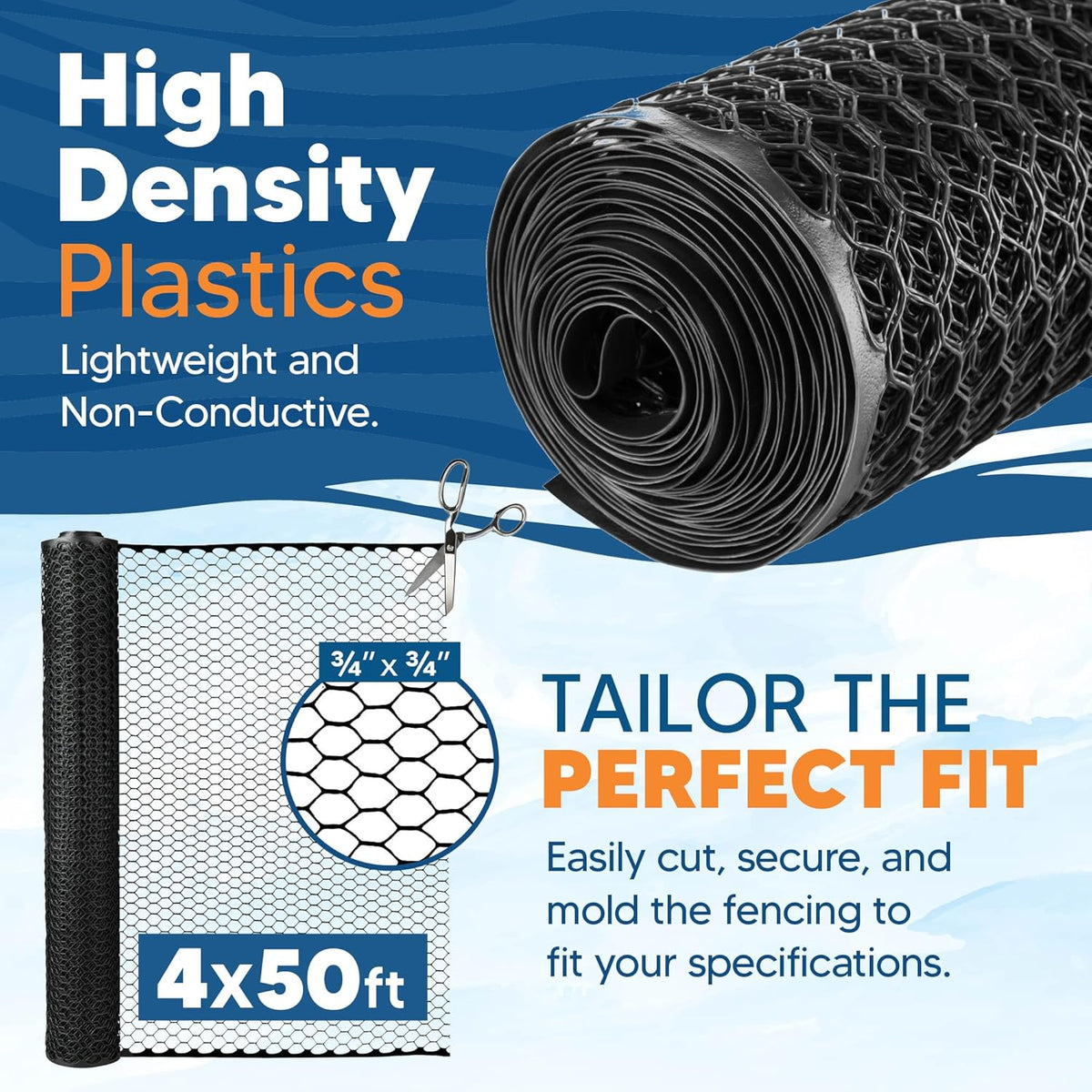 Plastic Hex Chicken Wire Mesh Garden Fence Roll (4' x 50' - Black) - Versatile Poultry Netting and
