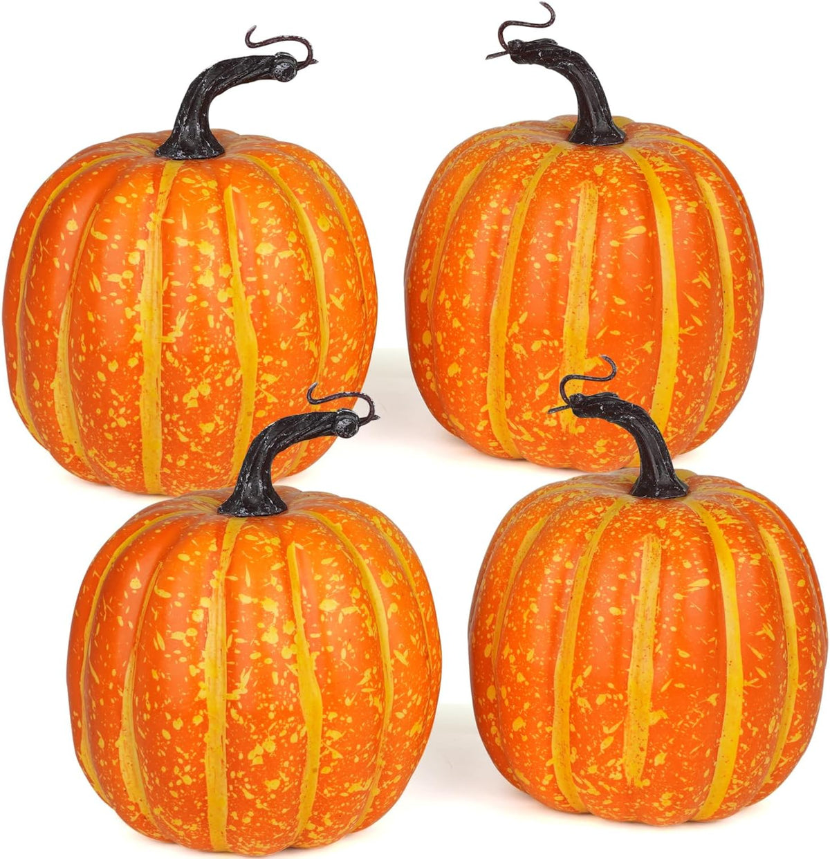Artmag 6 Inch Large Artificial Pumpkins, 4PCS Big Orange Drawing Line Faux Foam Harvest Pumpkins