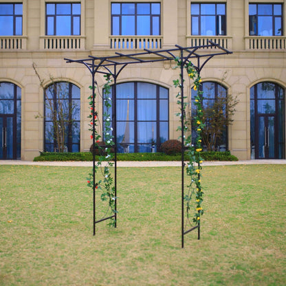 Steel Garden Arch, 7'2" High x 6'6" Wide, Garden Arbor for Various Climbing Plant, Outdoor Garden