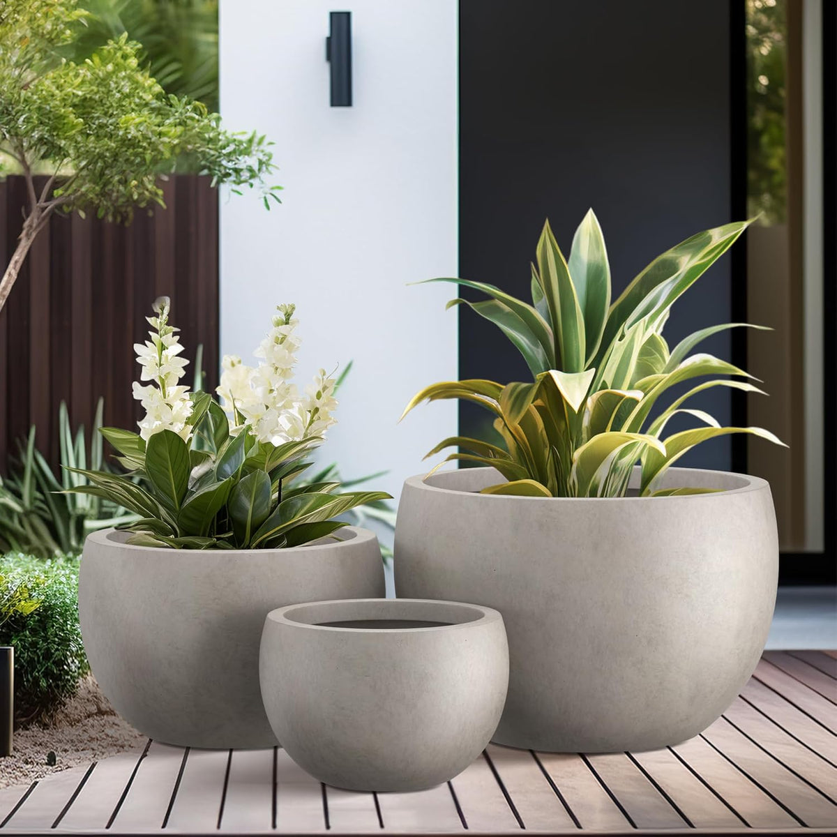 Kante 19.9",15.7",11.8" Dia Round Concrete Planter Set of 3, Outdoor/Indoor Large Bowl Plant Pots
