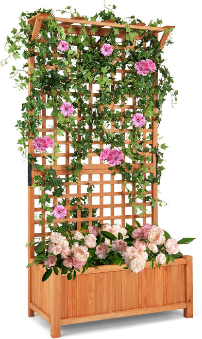 S AFSTAR Raised Garden Bed with Trellis, Wood Elevated Planter Box with Hanging Roof & Climbing