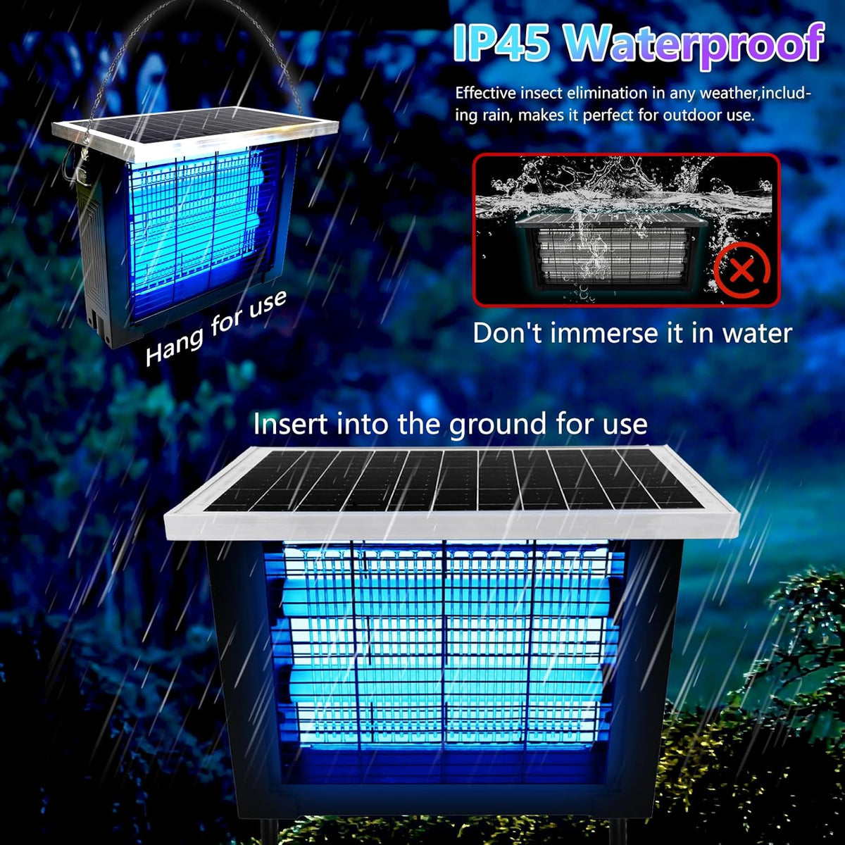 Powerful Solar Bug Zapper Outdoor for 2000 sq.ft with 13FT Extension Cord, Poartable Rechargeable