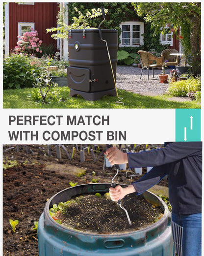EJWOX Stainless Steel Compost Aerator Tool - Manual Turner & Mixer for Compost Tumblers and Bins |