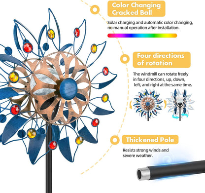 Solar Wind Spinner, Waterproof Outdoor Metal Wind Sculpture for Patio, Lawn & Garden Decor (Retro