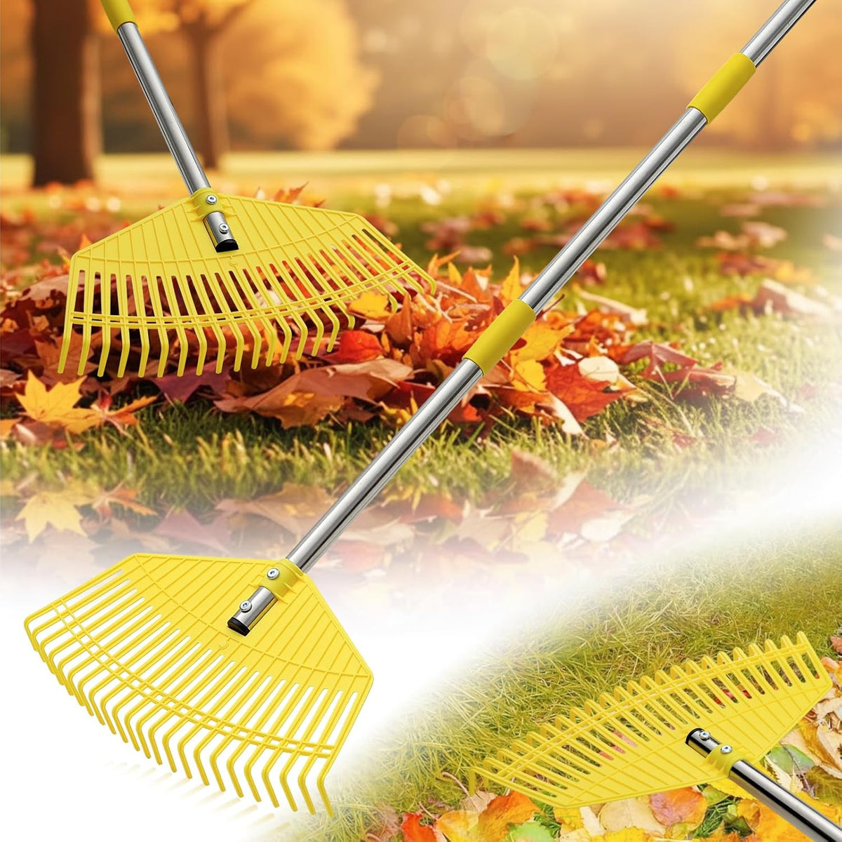 Plastic Leaf Rake for Lawns - Lightweight & Easy Yard Rakes for Leaves, Grass, Pine