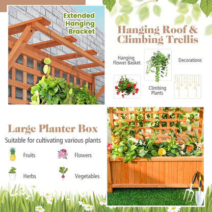 S AFSTAR Raised Garden Bed with Trellis, Wood Elevated Planter Box with Hanging Roof & Climbing