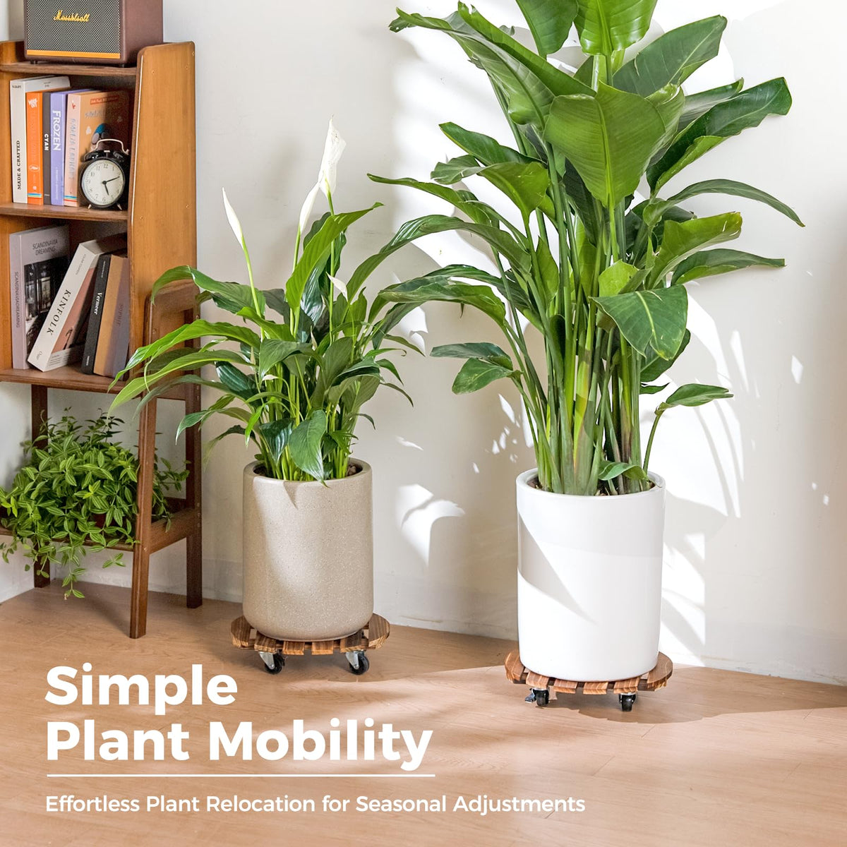 Bamworld Plant Stand Outdoor Rolling Tray Plant Caddy with Wheels 12in Plant Caster with Wheels