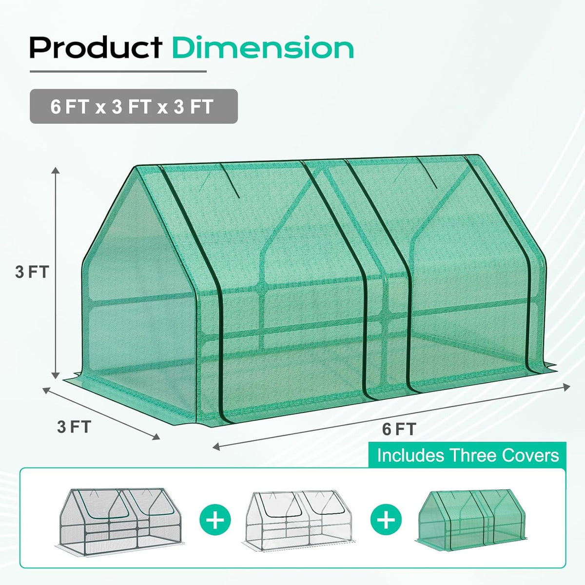 BPS 6x3x3 ft Mini Garden Greenhouse with 3 Dual Covers (PE & PVC & Mesh) Waterproof, UV-Protected