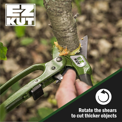 EZ Kut Heavy Duty Pruning Shears Green - with Ratcheting Action Great Garden Hand Tool Clippers