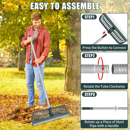 Artificial Turf Rake with 18in Double-Sided Heads, 32-61 Inch Turf Brush Grass Rake for Artificial