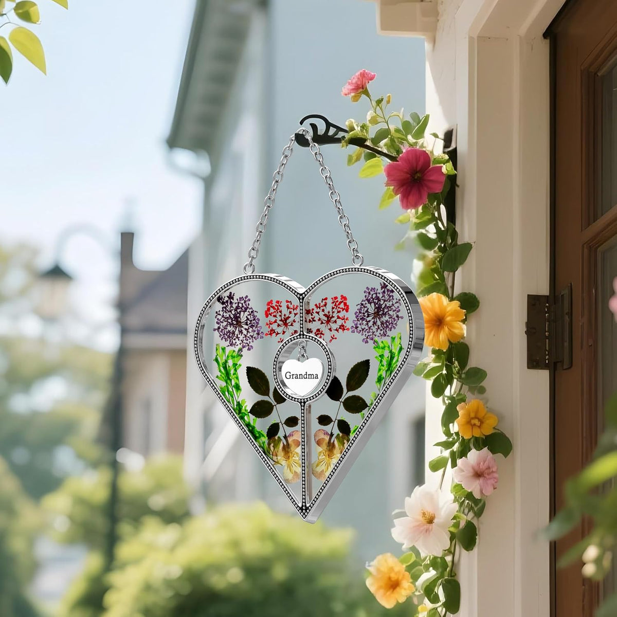 KY&BOSAM Heart Suncatcher Grandma Gifts Stained Glass Panels for Windows Hangings Wind Chime